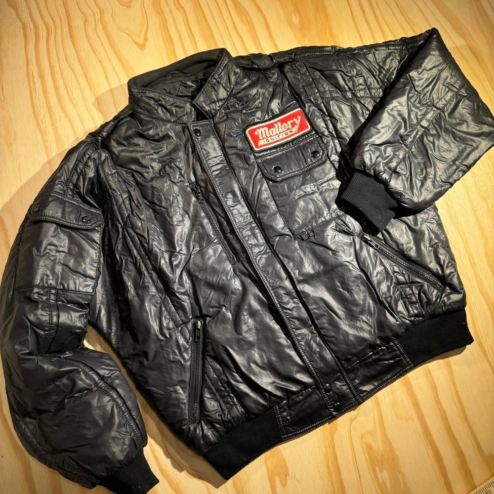 Upstream Racing Division Mallory Ignition Black Puffer Bomber Jacket Mens Large
